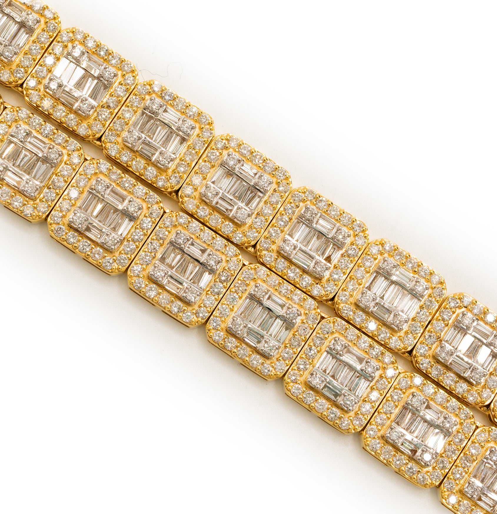 10KT Yellow Gold 21 CTW Natural Diamond VS Baguette Tennis Chain 21" Necklace
