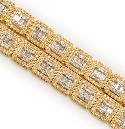 10KT Yellow Gold 21 CTW Natural Diamond VS Baguette Tennis Chain 21" Necklace