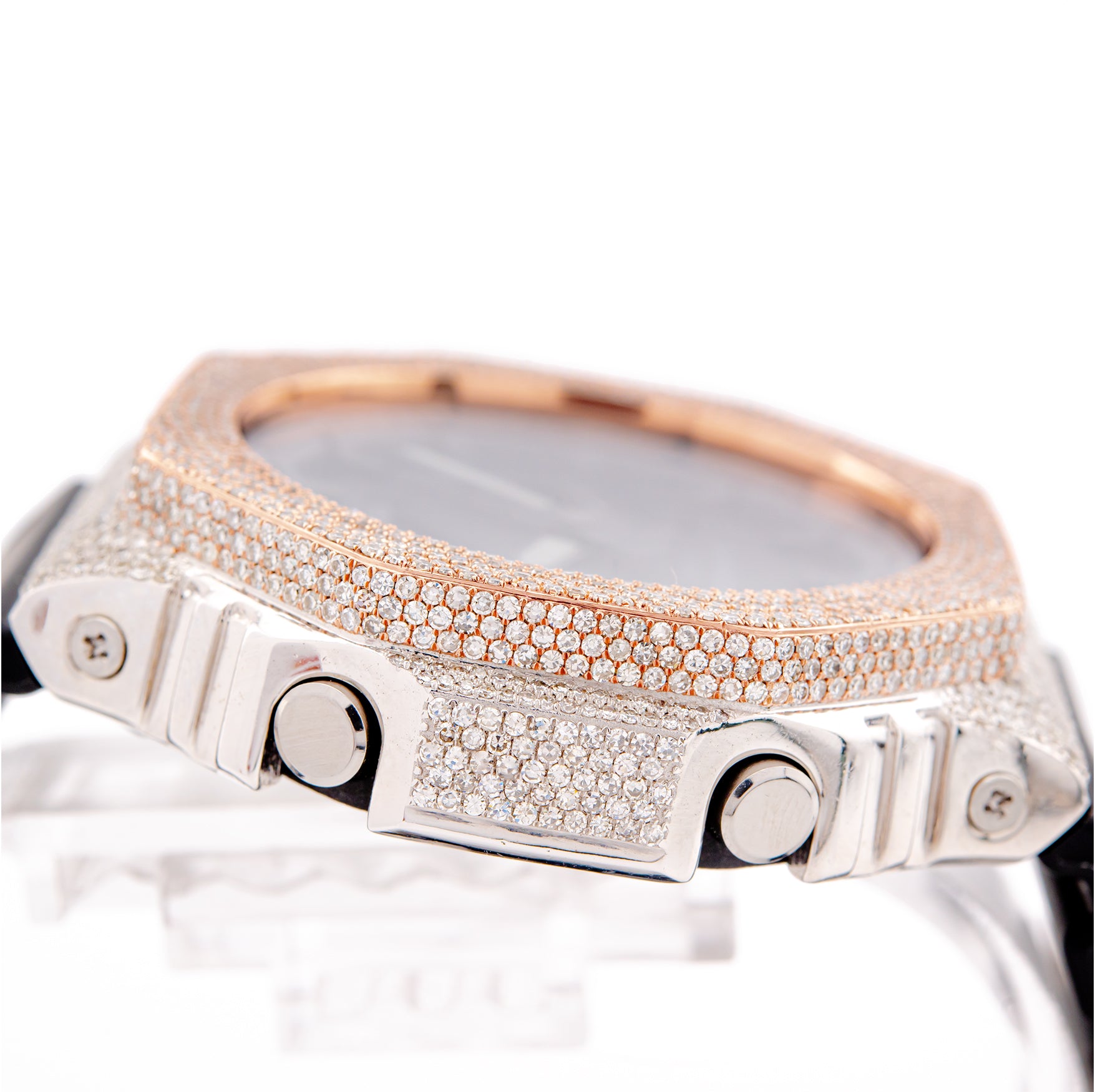 G-Shock GA2100 Iced-Out Black Dial Watch with White and Rose Gold 5.0 CTW Diamonds