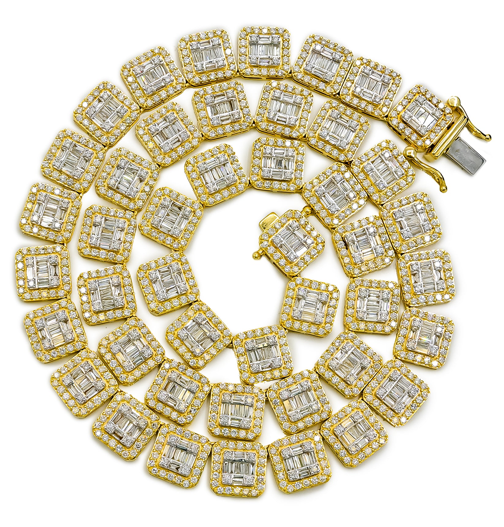 10KT Yellow Gold 21 CTW Natural Diamond VS Baguette Tennis Chain 21" Necklace