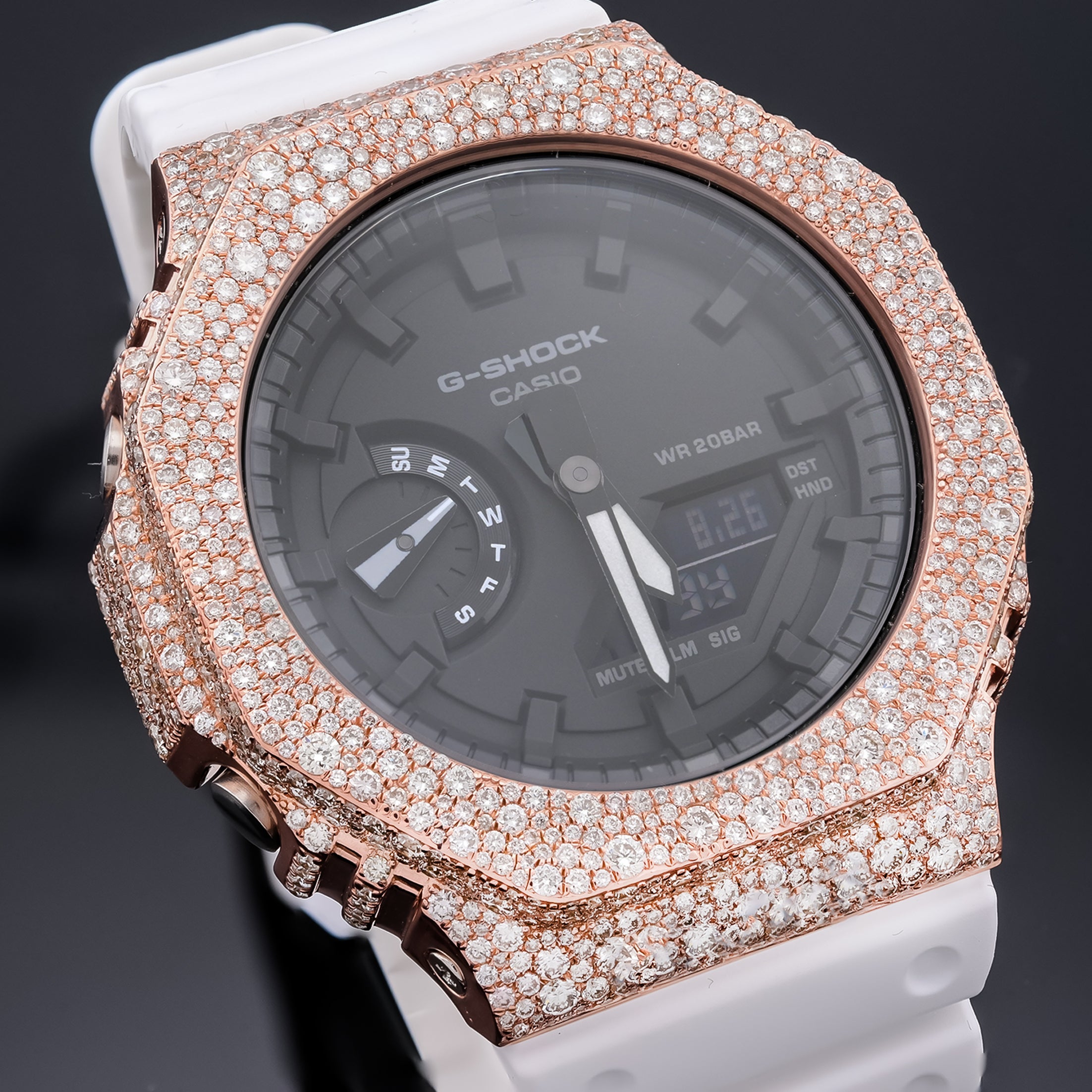 G-Shock GA2100 Custom Iced-Out with Rose Gold Diamond Setting
