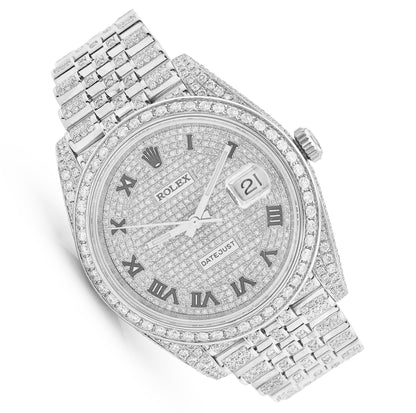 41MM Rolex DJ Natural Diamond 18CT Bussdown Single Row Bezel Roman Dial Jubilee Band Watch 126300