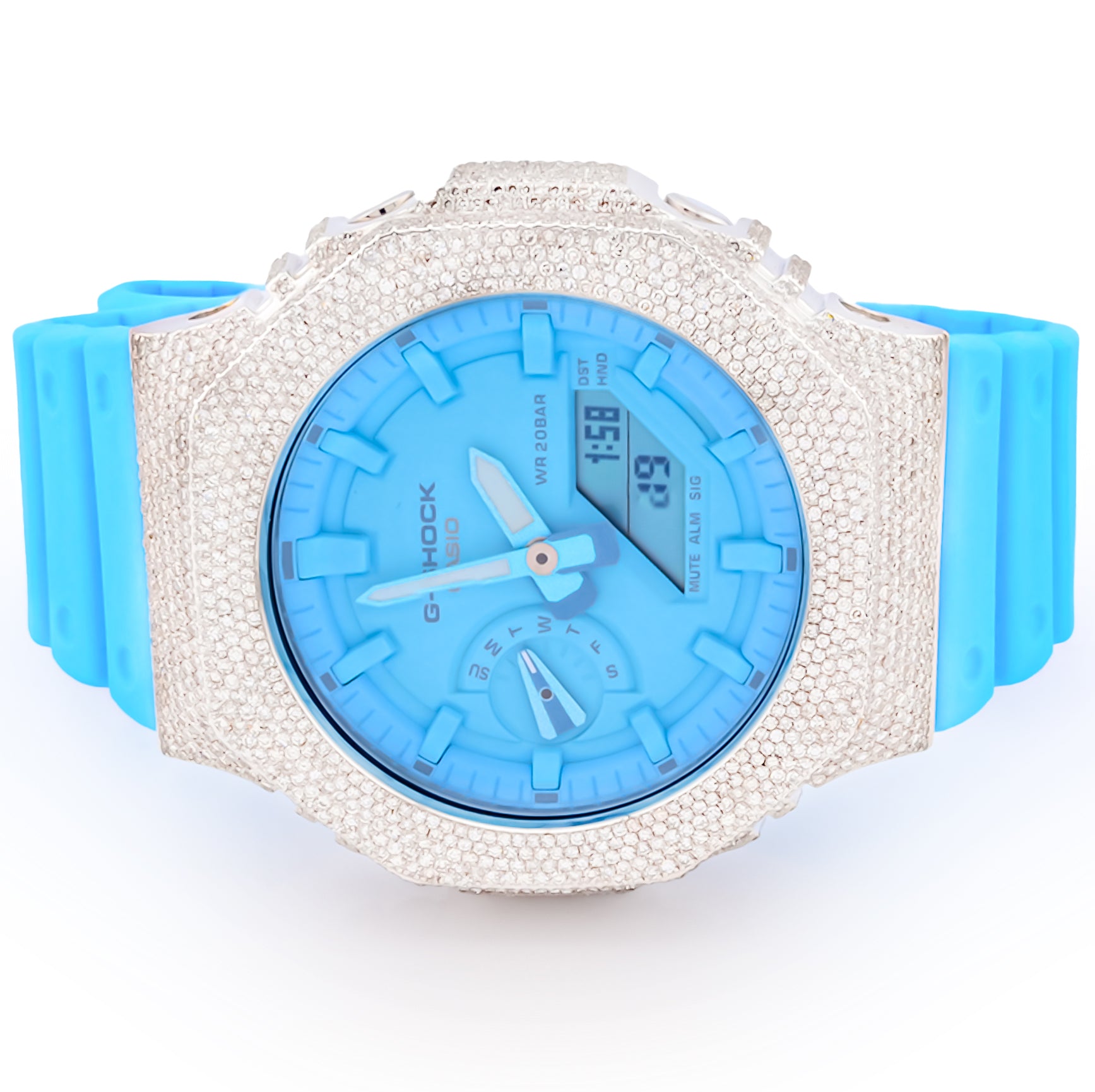 G-Shock GM2100 Blue Dial Custom Iced-Out with 5.40 CTW White Diamonds