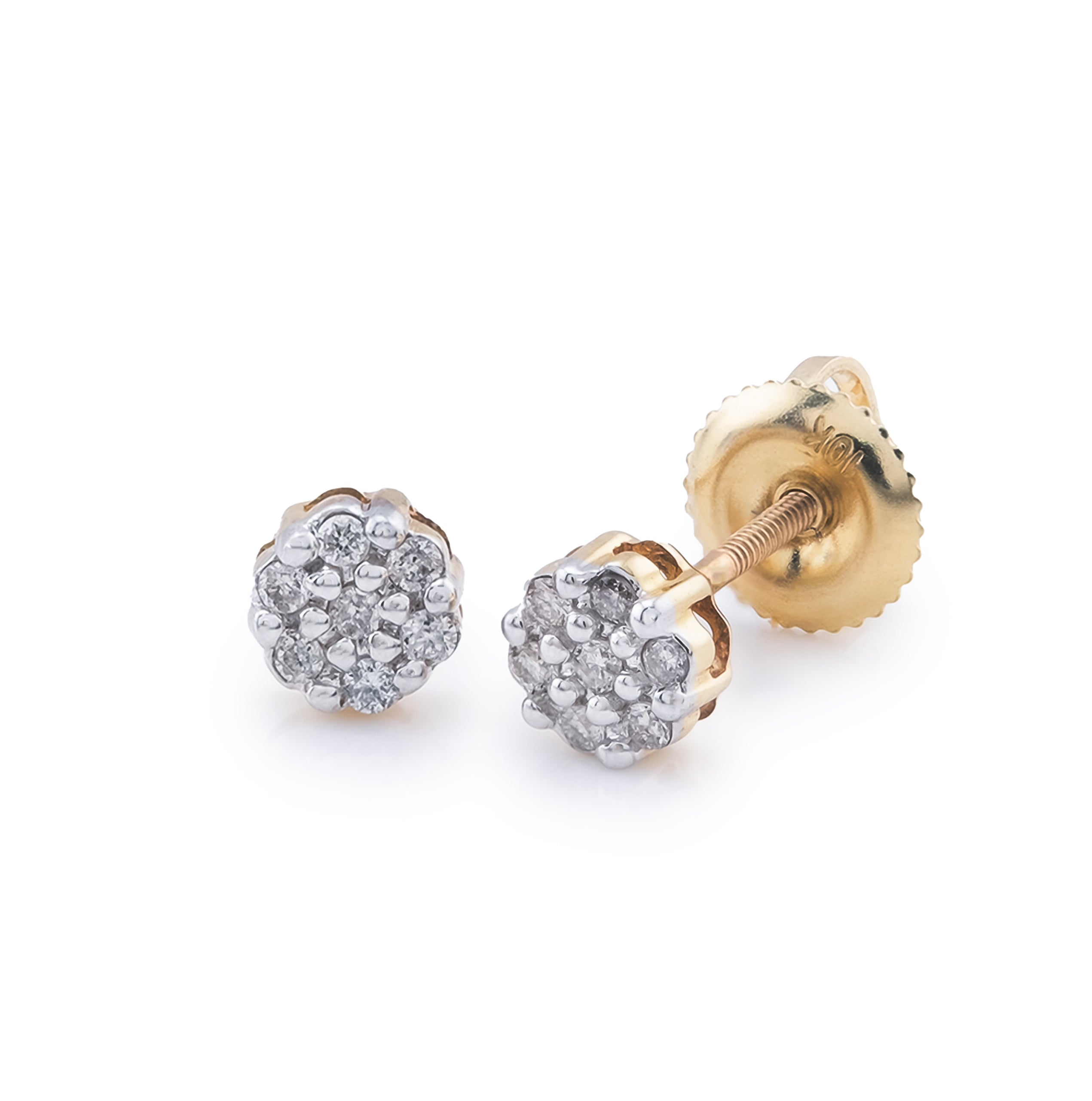10k Yellow Gold Flower Cluster 0.11CT Diamond Stud Earrings