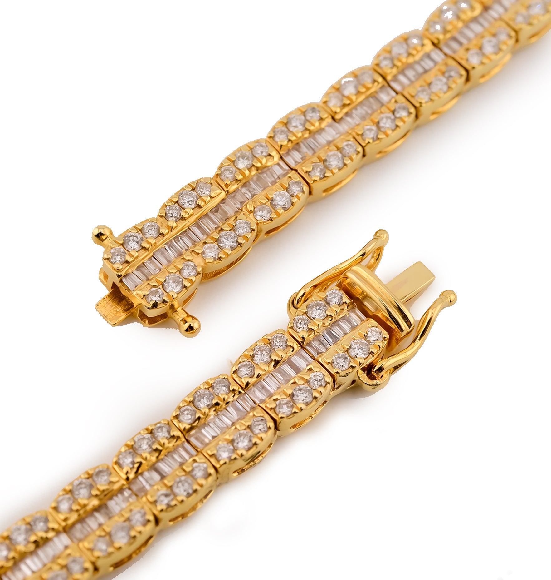 10K Yellow Gold 8.35 CTW Natural Diamond VS Baguette Tennis Chain 20'' Necklace