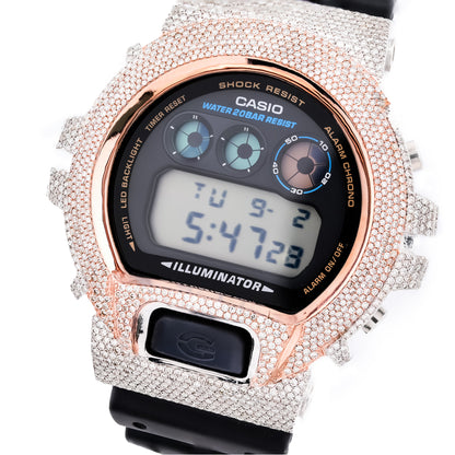 G-Shock DW6900U Diamond Iced Out Two Tone 4.60 CTW Rose Gold and White Bezel Watch