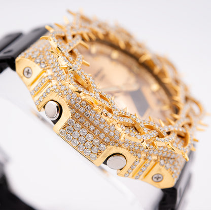 G-Shock GA2100 Gold Dial 7.50 CTW Diamond Thorn Bezel Iced Out Watch