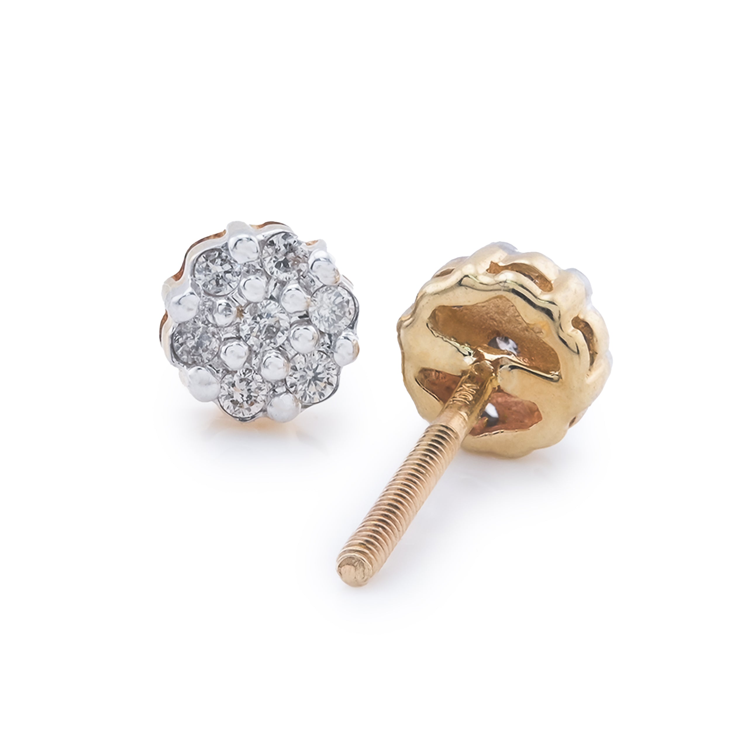 10k Yellow Gold Flower Cluster 0.11CT Diamond Stud Earrings