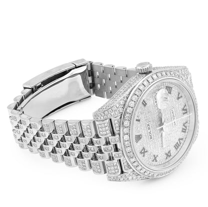41MM Rolex DJ Natural Diamond 18CT Bussdown Single Row Bezel Roman Dial Jubilee Band Watch 126300