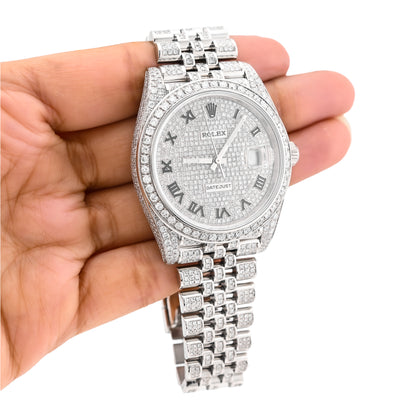 41MM Rolex DJ Natural Diamond 18CT Bussdown Single Row Bezel Roman Dial Jubilee Band Watch 126300