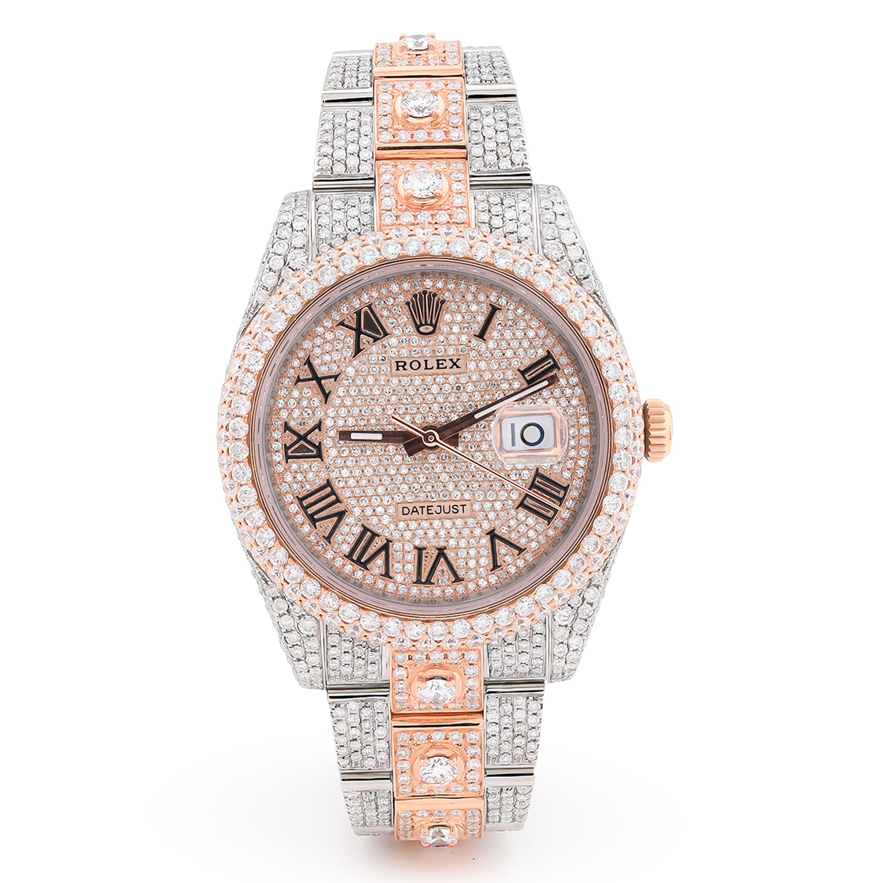 41MM Rolex DJ 20.5CT 10 Pointers Natural Diamond 2 Tone Rose & White Bussdown Oyester Band Watch