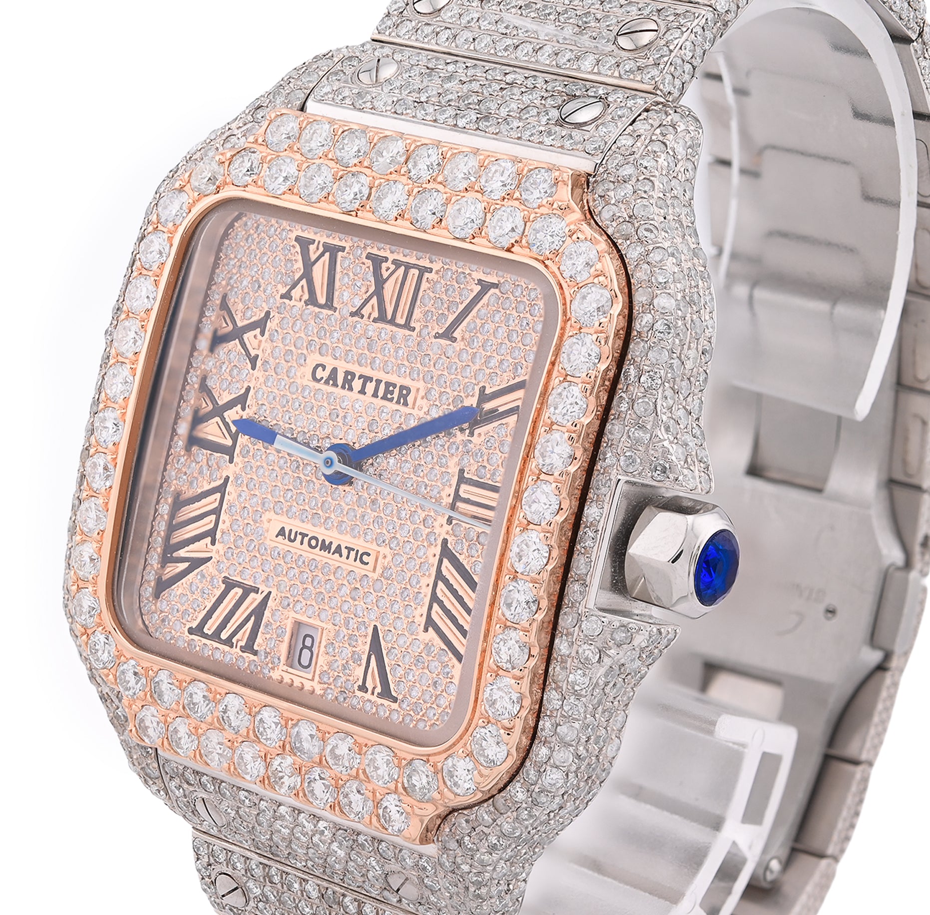 Cartier Santos 40MM 17CTW Natural Diamond Bussdown 2-Tone Rose Bezel Watch