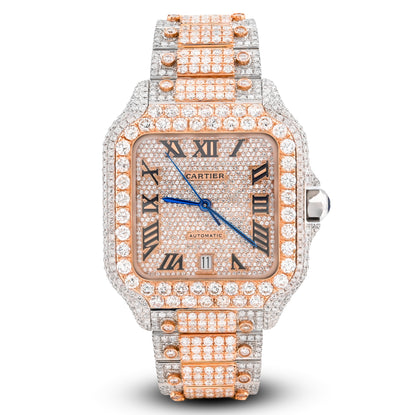 Cartier Santos 40MM 27CT Natural Diamond 2 Tone Rose & White All Orignal Box and Papers Full Set