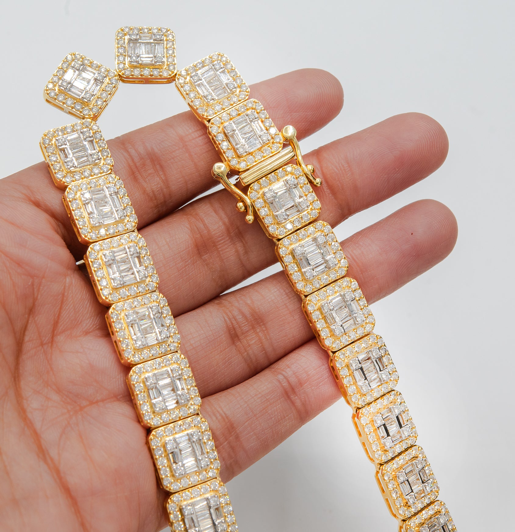 10KT Yellow Gold 21 CTW Natural Diamond VS Baguette Tennis Chain 21" Necklace