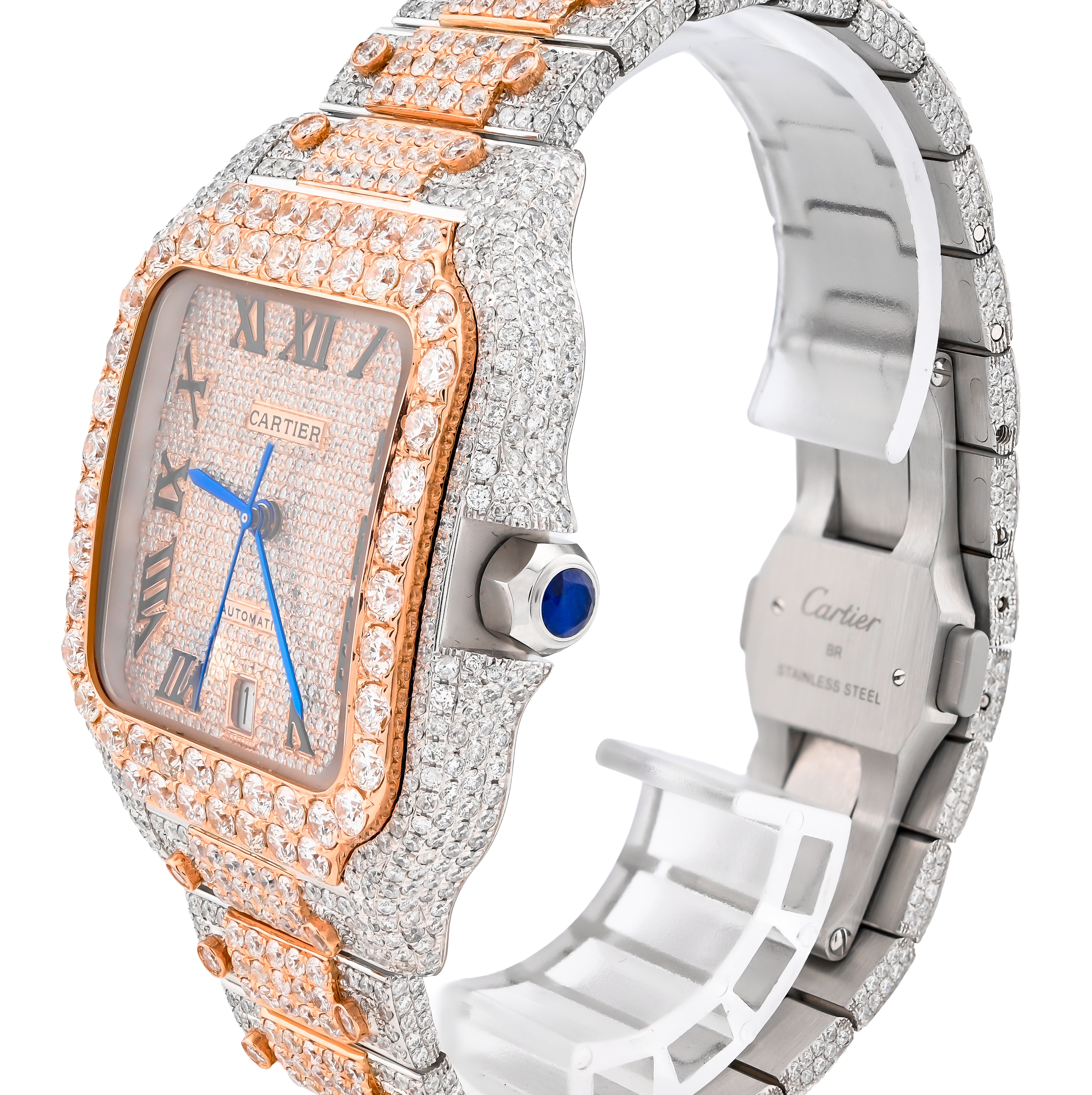 Cartier Santos 40MM 27CT Natural Diamond 2 Tone Rose & White All Orignal Box and Papers Full Set