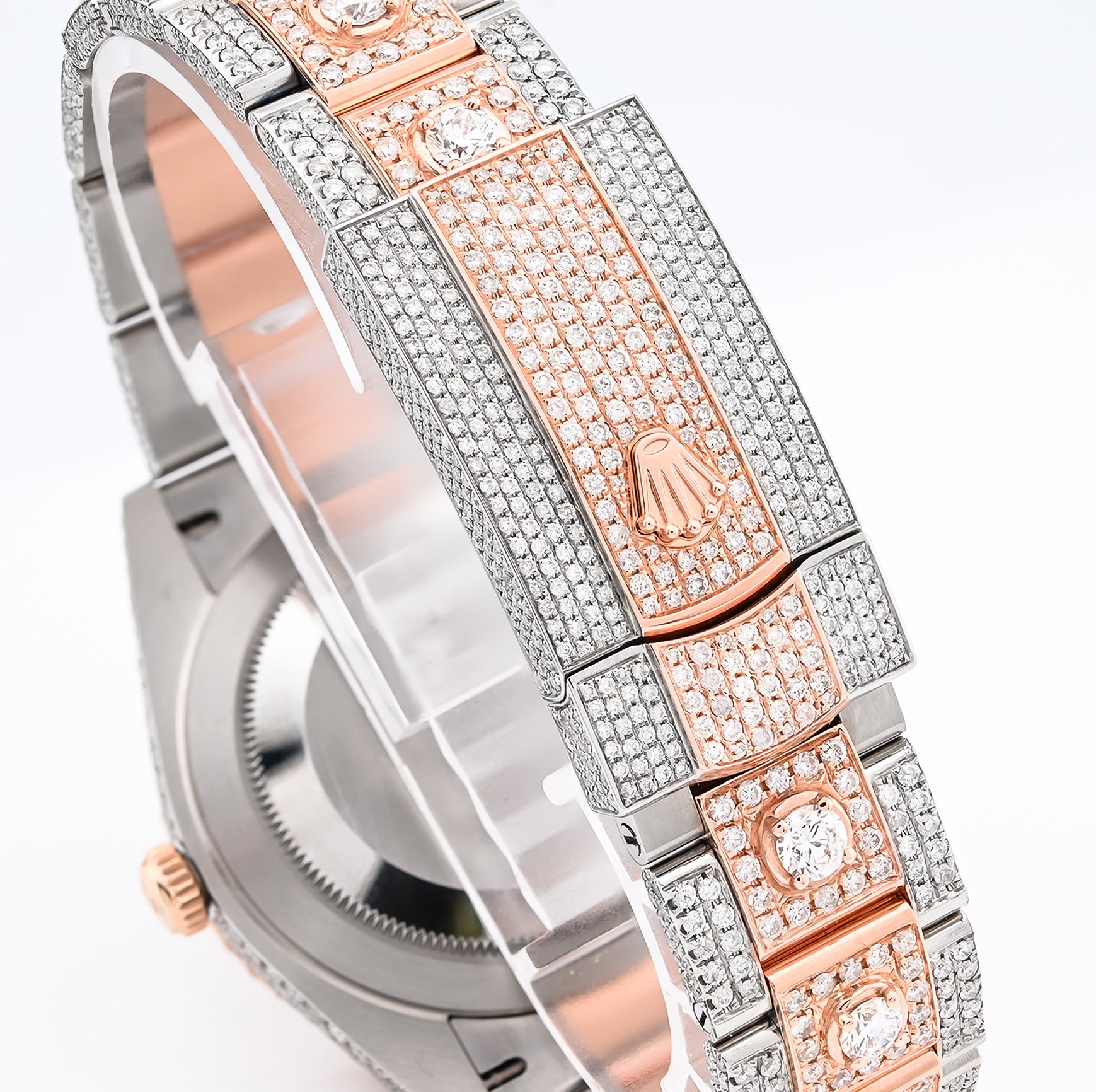 41MM Rolex DJ 20.5CT 10 Pointers Natural Diamond 2 Tone Rose & White Bussdown Oyester Band Watch