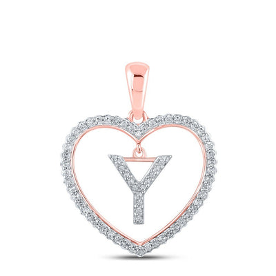 Fine 10k Rose Gold 1.8g 0.23CTW Natural Diamond Initial "Y" Pendant Heart Charm - Elite Jewelers - Charms & Pendants