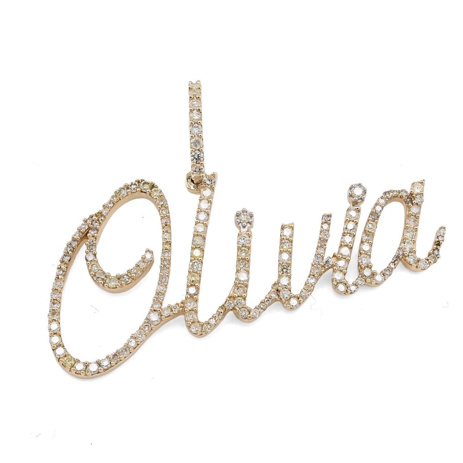 Fine 10k Yellow Gold 1CTW Natural Diamond Name "Olivia" Letter Pendant 3g Charm - Elite Jewelers - Charms & Pendants