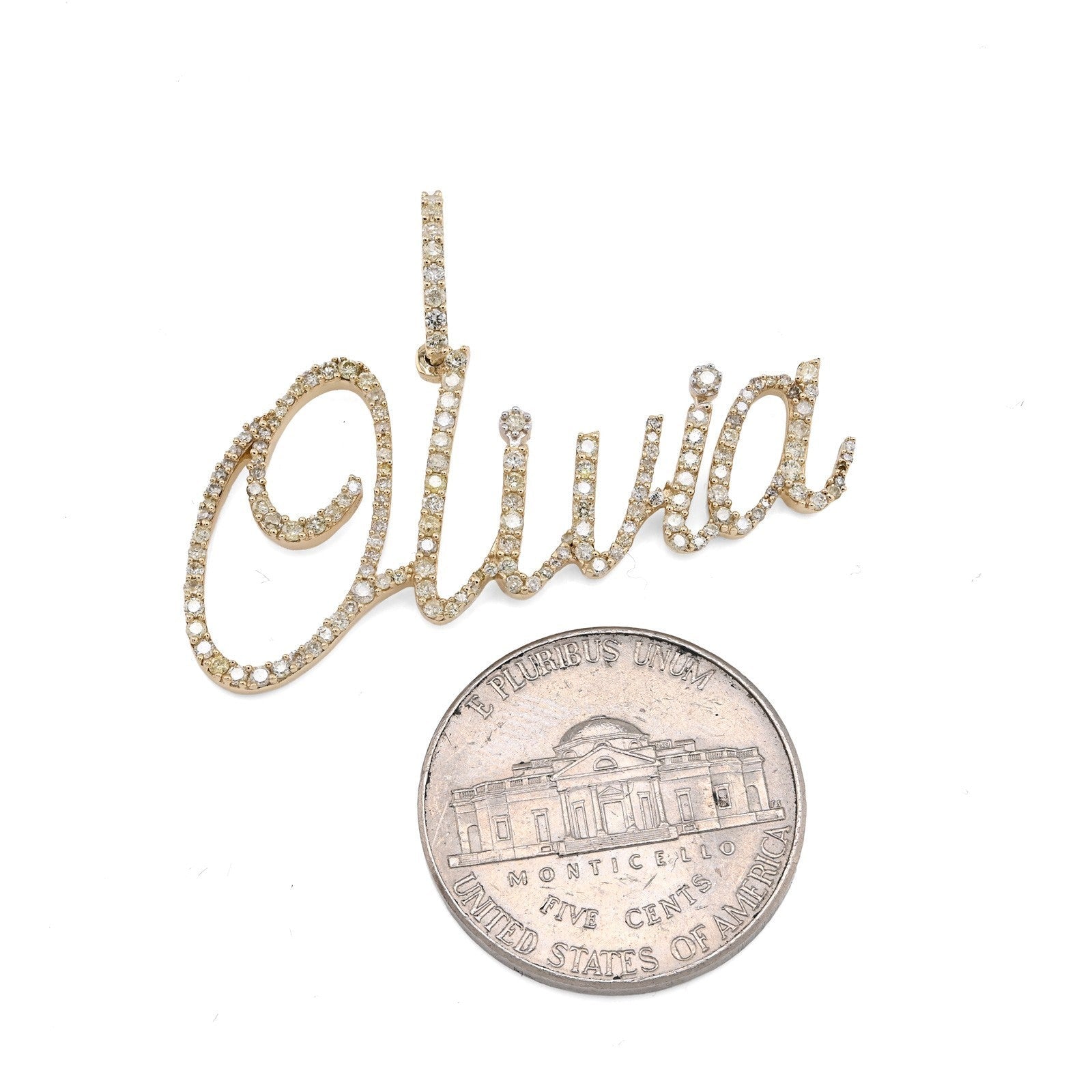 Fine 10k Yellow Gold 1CTW Natural Diamond Name "Olivia" Letter Pendant 3g Charm - Elite Jewelers - Charms & Pendants