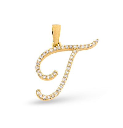 Fine 10k Yellow Gold 1g 0.15CTW Natural Diamond Initial "T" Letter Pendant Charm - Elite Jewelers - Charms & Pendants