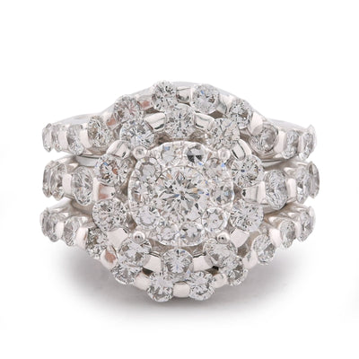 Flower Cluster Round Halo Natural Diamond 7CT Women Ring with Band 14K White Gold - Elite Jewelers-Rings