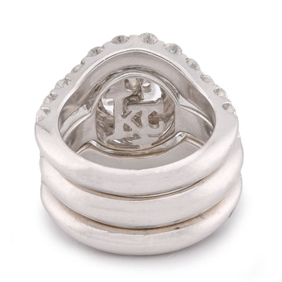 Flower Cluster Round Halo Natural Diamond 7CT Women Ring with Band 14K White Gold - Elite Jewelers-Rings