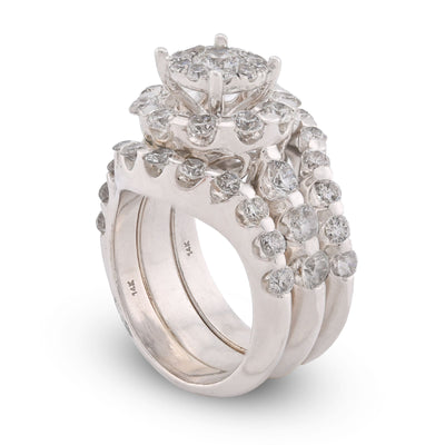 Flower Cluster Round Halo Natural Diamond 7CT Women Ring with Band 14K White Gold - Elite Jewelers-Rings