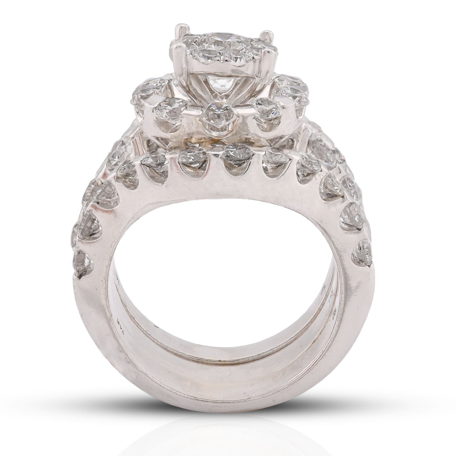 Flower Cluster Round Halo Natural Diamond 7CT Women Ring with Band 14K White Gold - Elite Jewelers-Rings