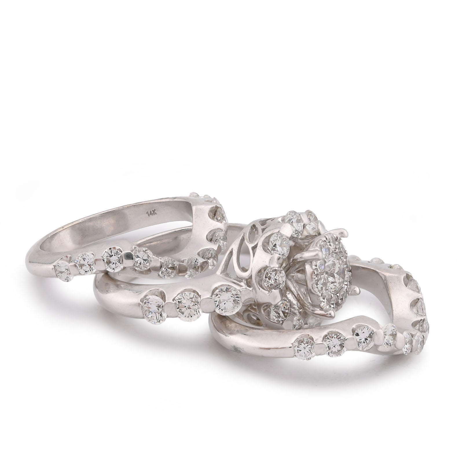 Flower Cluster Round Halo Natural Diamond 7CT Women Ring with Band 14K White Gold - Elite Jewelers-Rings