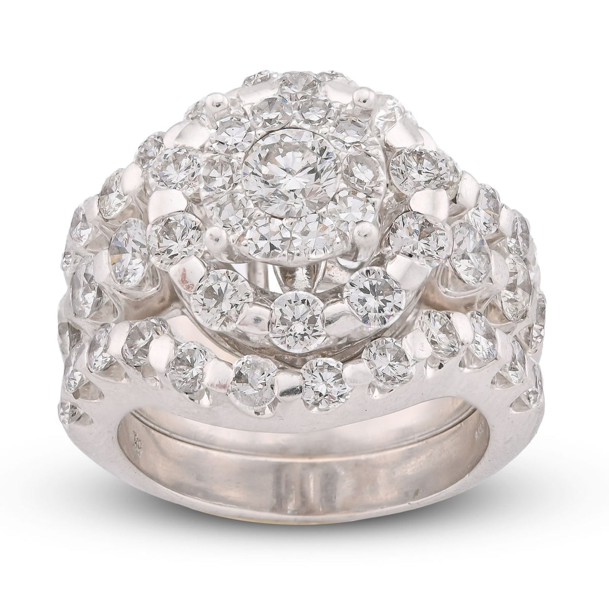 Flower Cluster Round Halo Natural Diamond 7CT Women Ring with Band 14K White Gold - Elite Jewelers-Rings