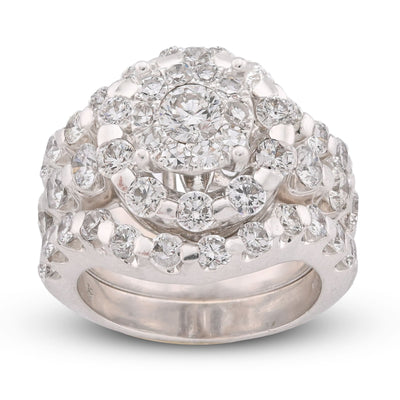 Flower Cluster Round Halo Natural Diamond 7CT Women Ring with Band 14K White Gold - Elite Jewelers-Rings