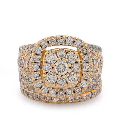 Flower Cluster Square Halo Women Ring with band 3CT Natural Diamond 10K Yellow Gold - Elite Jewelers-Rings