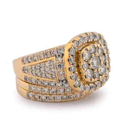 Flower Cluster Square Halo Women Ring with band 3CT Natural Diamond 10K Yellow Gold - Elite Jewelers-Rings
