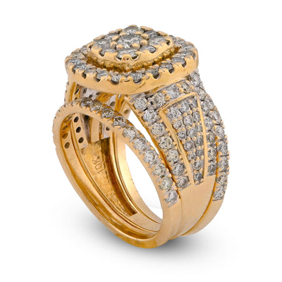 Flower Cluster Square Halo Women Ring with band 3CT Natural Diamond 10K Yellow Gold - Elite Jewelers-Rings