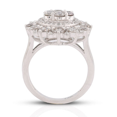 Flower Shape Cluster Centre Natural Diamond 4.86CT Women Ring 14K White Gold - Elite Jewelers-Rings