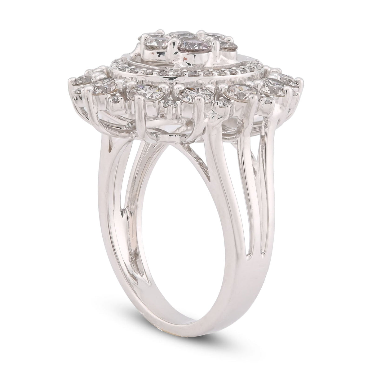 Flower Shape Cluster Centre Natural Diamond 4.86CT Women Ring 14K White Gold - Elite Jewelers-Rings