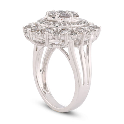 Flower Shape Cluster Centre Natural Diamond 4.86CT Women Ring 14K White Gold - Elite Jewelers-Rings