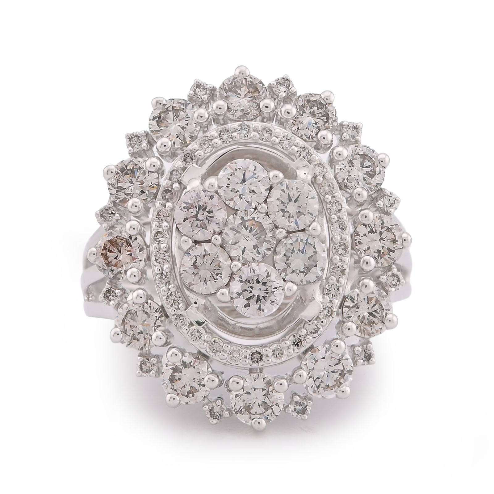 Flower Shape Cluster Centre Natural Diamond 4.86CT Women Ring 14K White Gold - Elite Jewelers-Rings