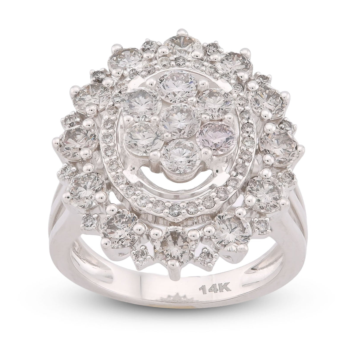 Flower Shape Cluster Centre Natural Diamond 4.86CT Women Ring 14K White Gold - Elite Jewelers-Rings