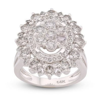 Flower Shape Cluster Centre Natural Diamond 4.86CT Women Ring 14K White Gold - Elite Jewelers-Rings