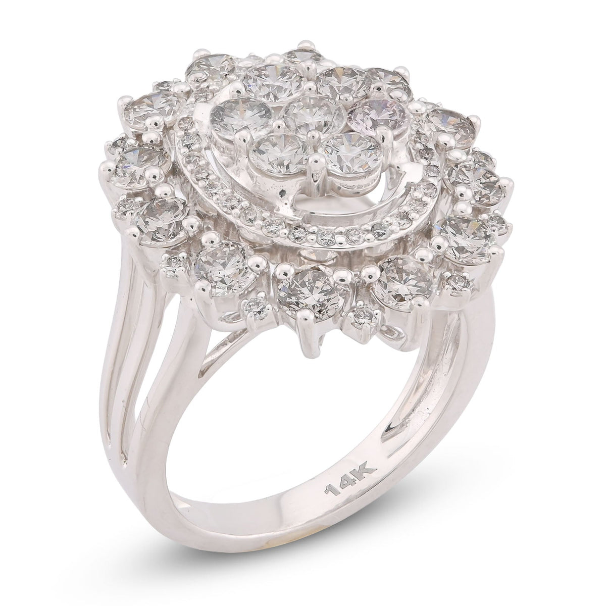Flower Shape Cluster Centre Natural Diamond 4.86CT Women Ring 14K White Gold - Elite Jewelers-Rings