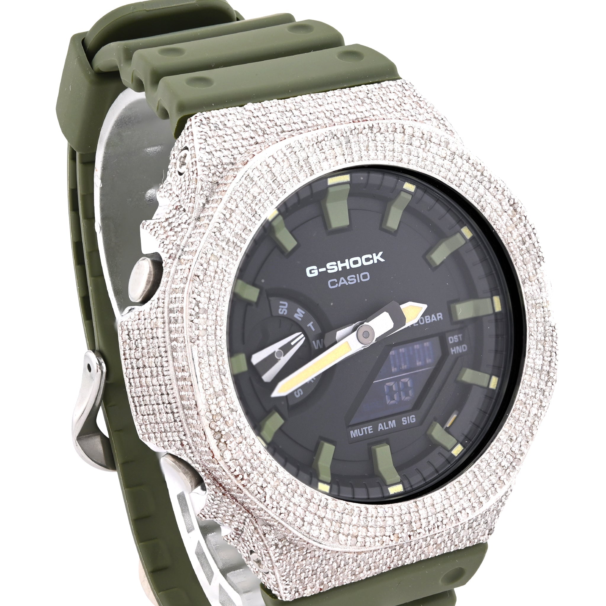 G-Shock 2100 5CT Natural Diamond Green Band Black Face Watch - Elite Jewelers-Luxury Watch