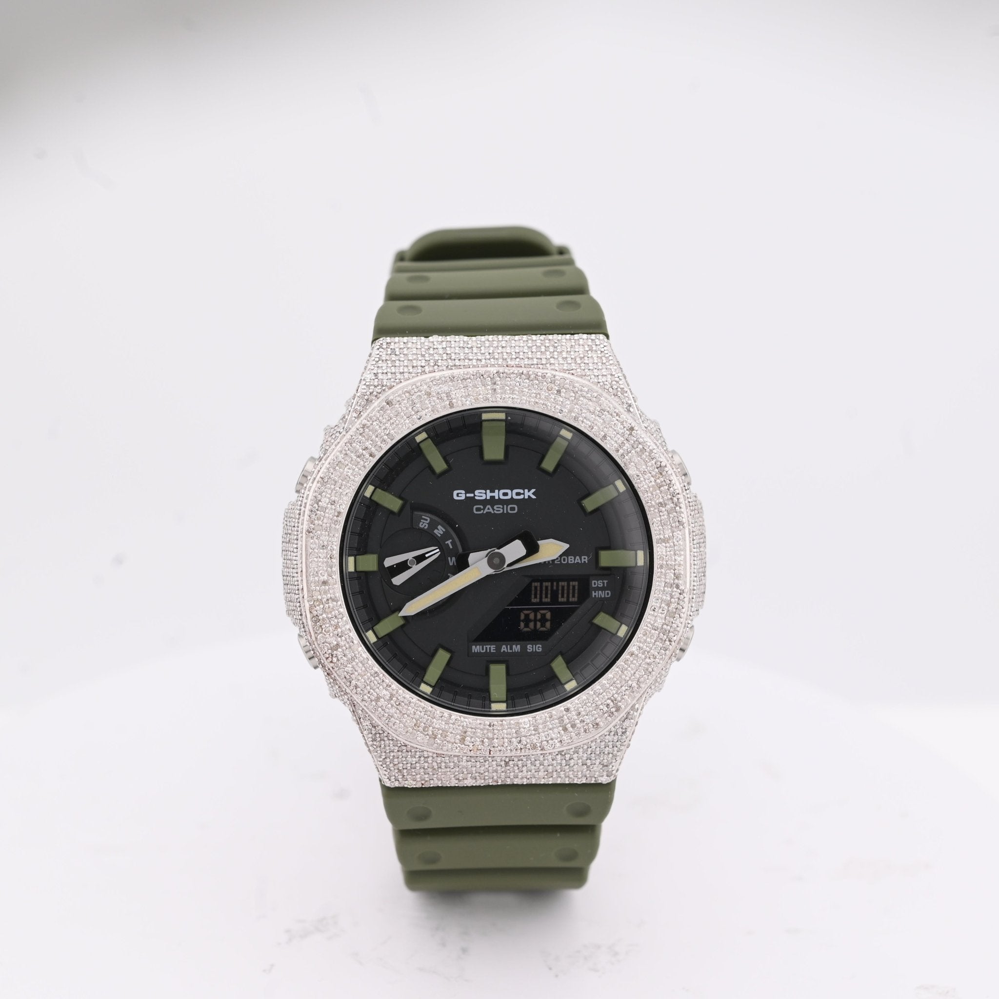 G-Shock 2100 5CT Natural Diamond Green Band Black Face Watch - Elite Jewelers-Luxury Watch