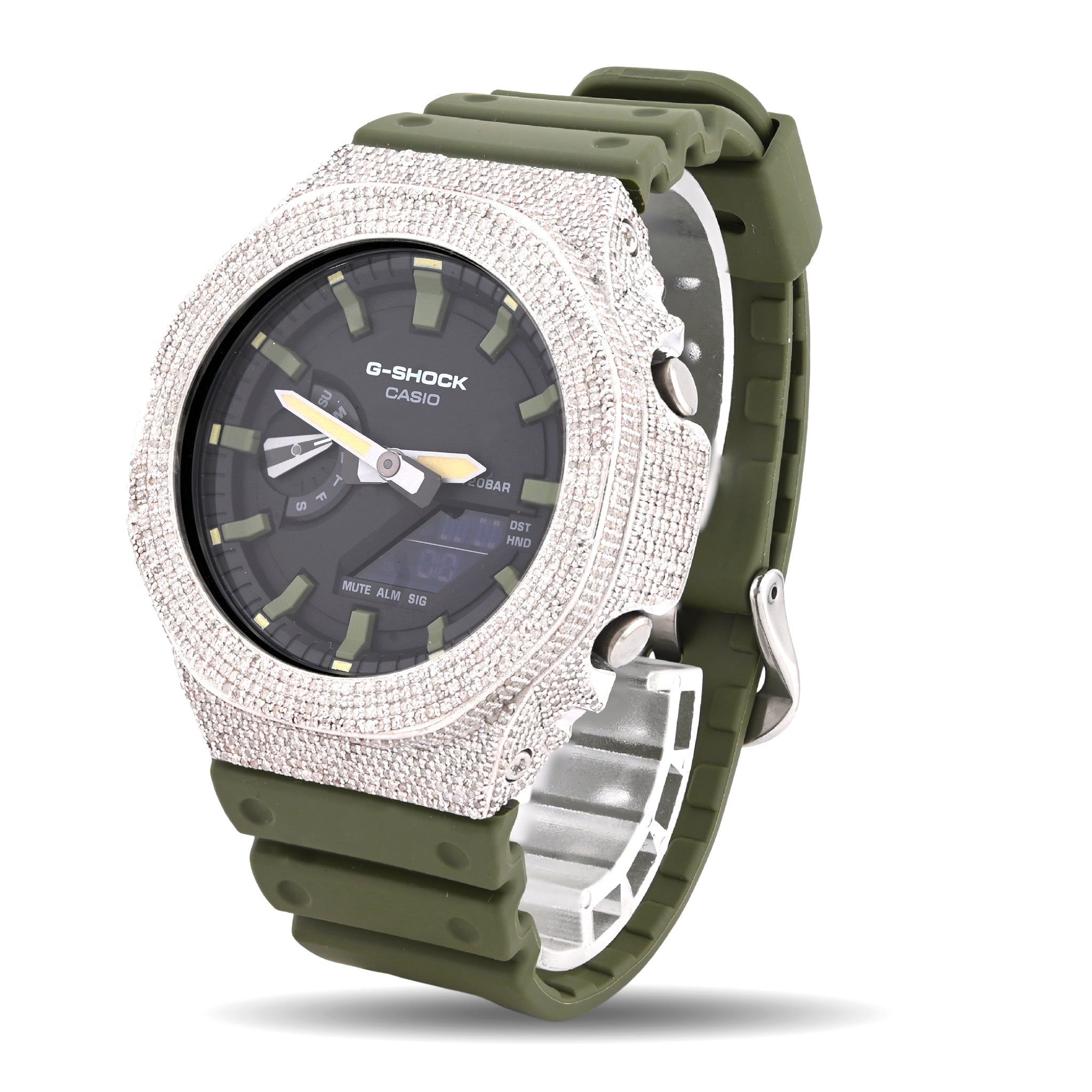 G-Shock 2100 5CT Natural Diamond Green Band Black Face Watch - Elite Jewelers-Luxury Watch