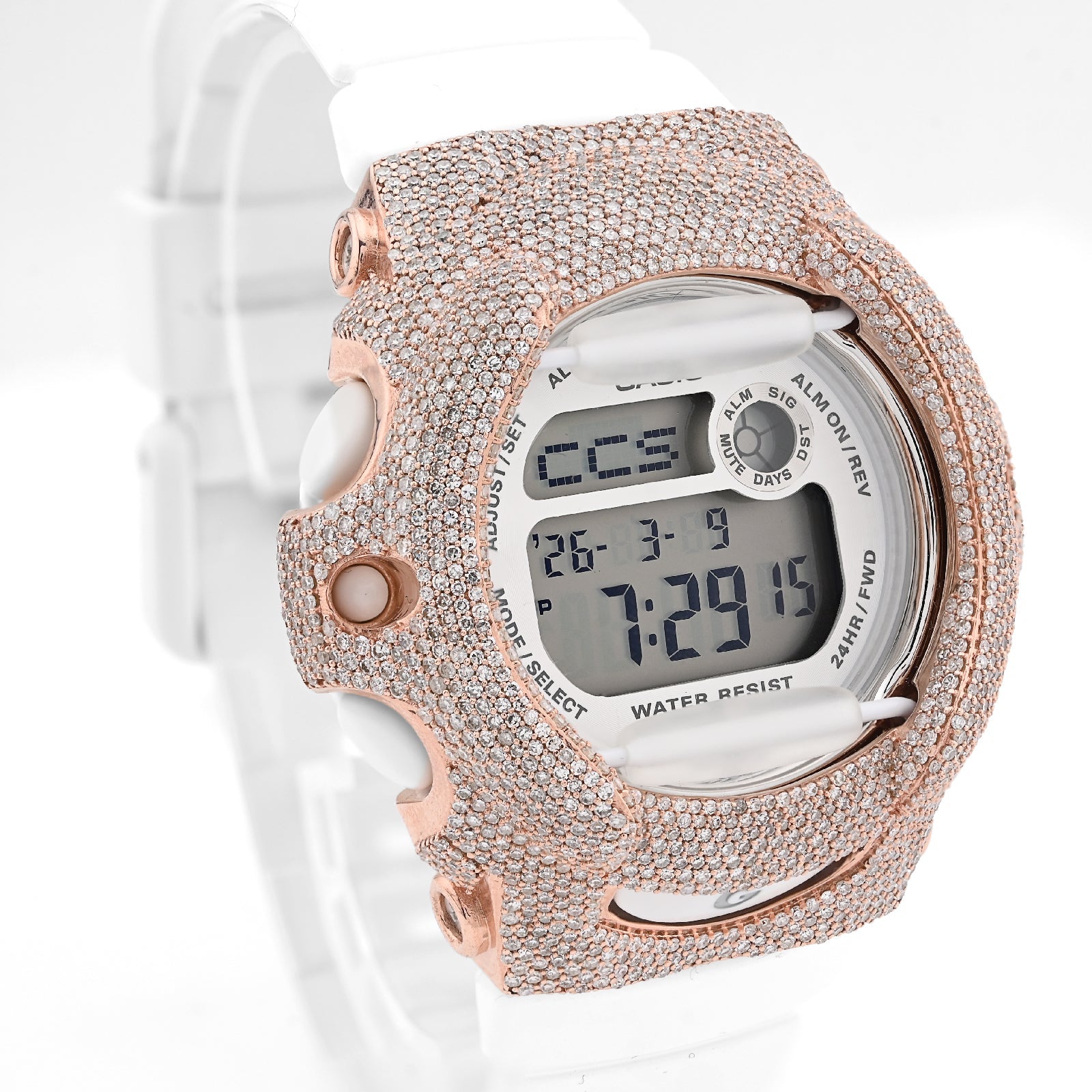 G - Shock BG169U Baby G 4.80CTW Rose Natural Diamond Bezel White Band Women Watch - Elite Jewelers - Luxury Watch
