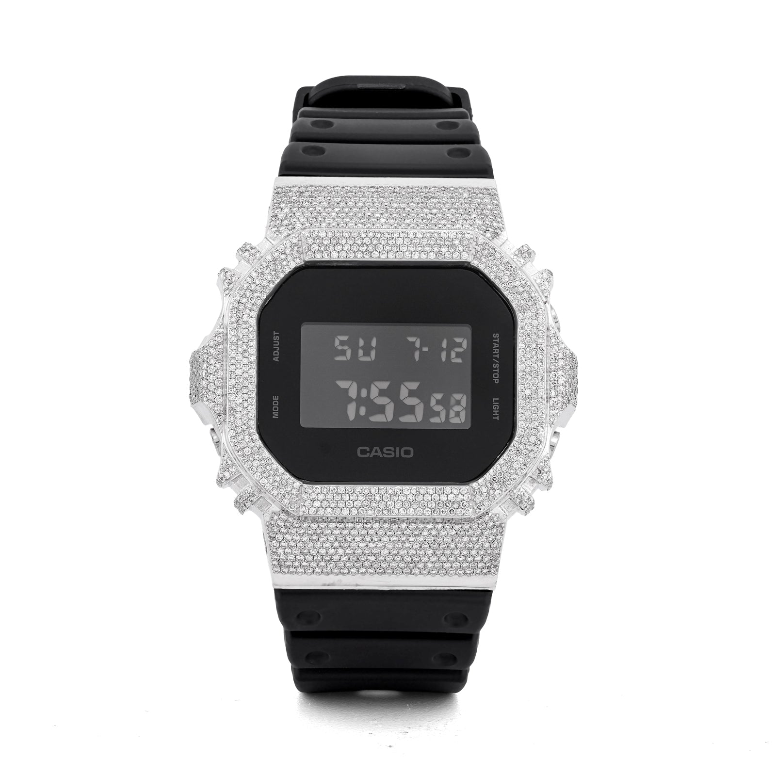 G-Shock DW-5600 3.90CT Natural Diamond White Bezel All Black Watch - Elite Jewelers-Luxury Watch