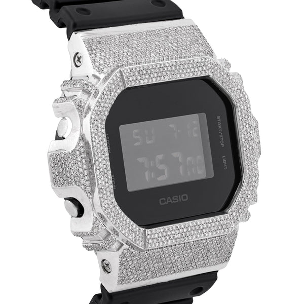 G-Shock DW-5600 3.90CT Natural Diamond White Bezel All Black Watch - Elite Jewelers-Luxury Watch