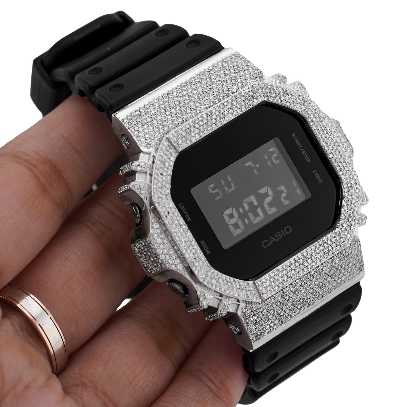 G-Shock DW-5600 3.90CT Natural Diamond White Bezel All Black Watch - Elite Jewelers-Luxury Watch