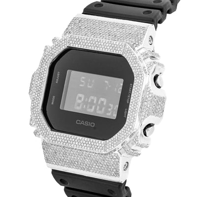 G-Shock DW-5600 3.90CT Natural Diamond White Bezel All Black Watch - Elite Jewelers-Luxury Watch
