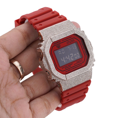 G-Shock DW-5600 4.50CT Natural Diamond White Bezel All Red Watch - Elite Jewelers-Luxury Watch
